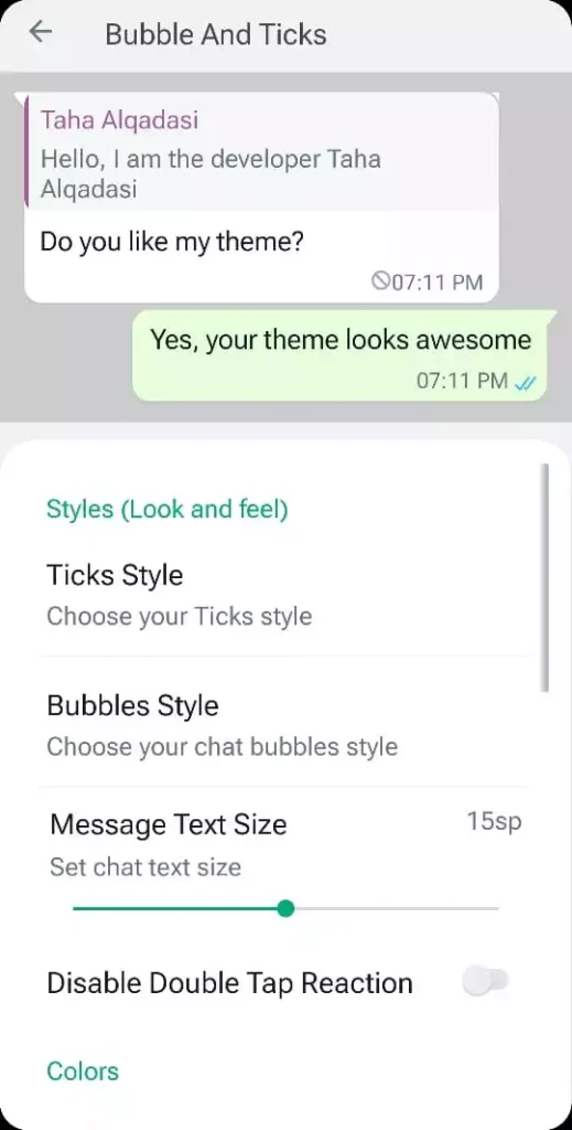 WhatsApp Gold bubble and ticks styles