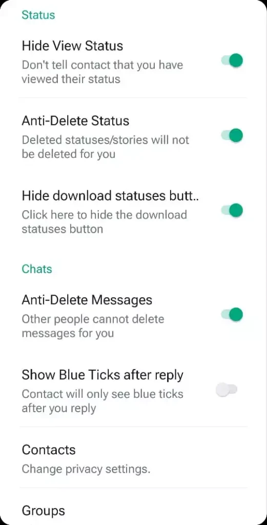 WhatsApp Gold privacy settings